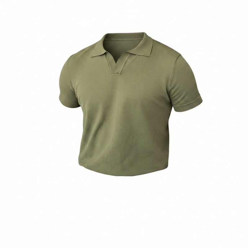 Men's Short-Sleeve Polo with Open V-Neck and Slim Fit
