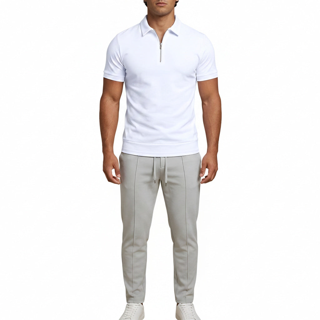 Men's Short-Sleeve Slim Fit Polo with Zip Collar