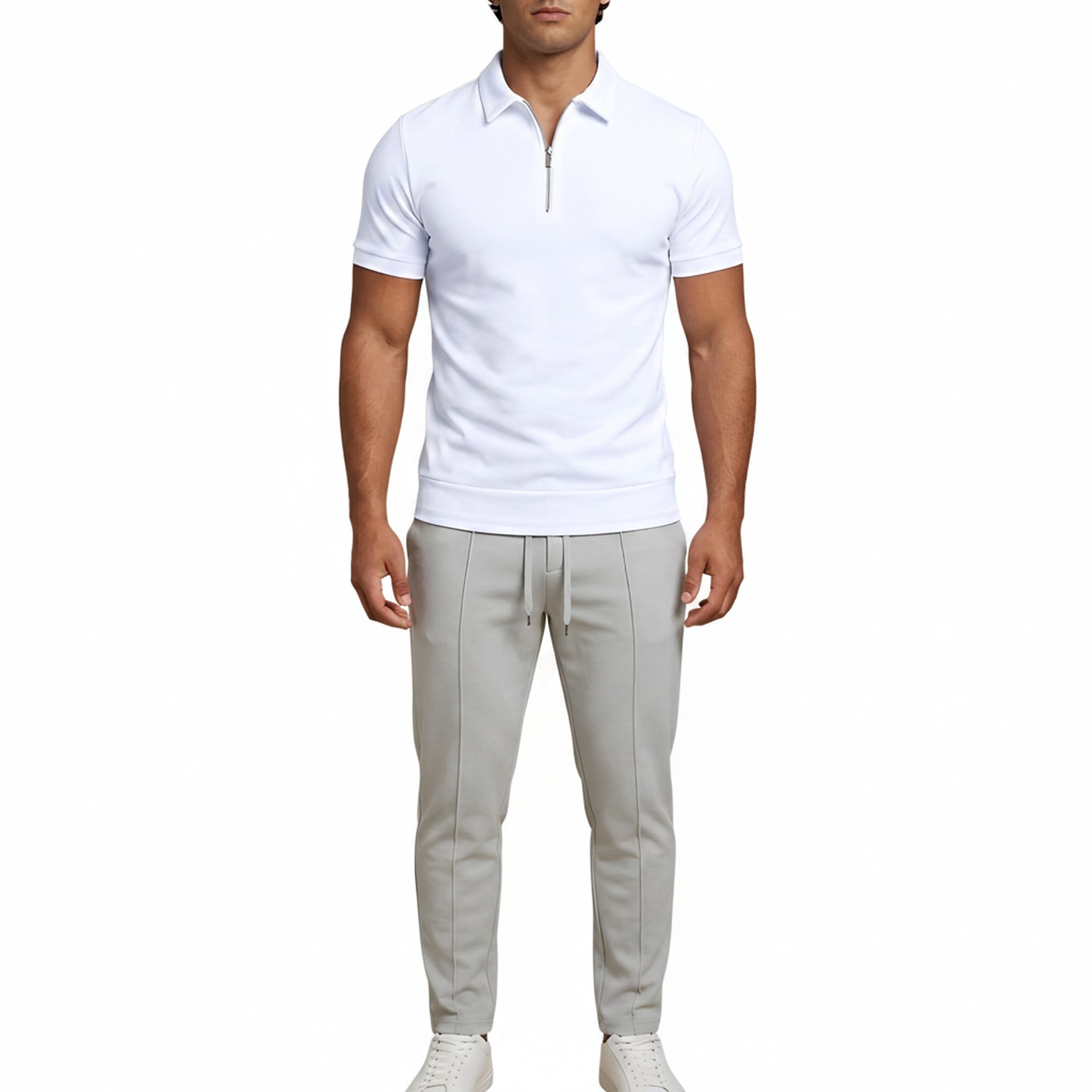 Men's Short-Sleeve Slim Fit Polo with Zip Collar