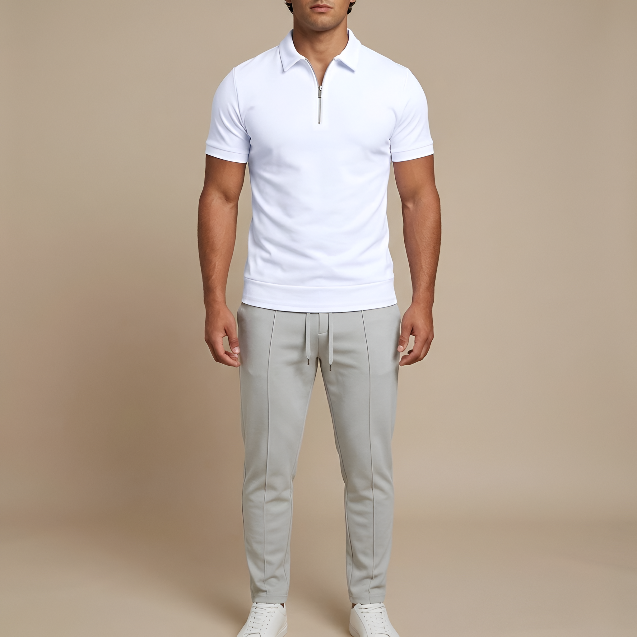 Men's Short-Sleeve Slim Fit Polo with Zip Collar