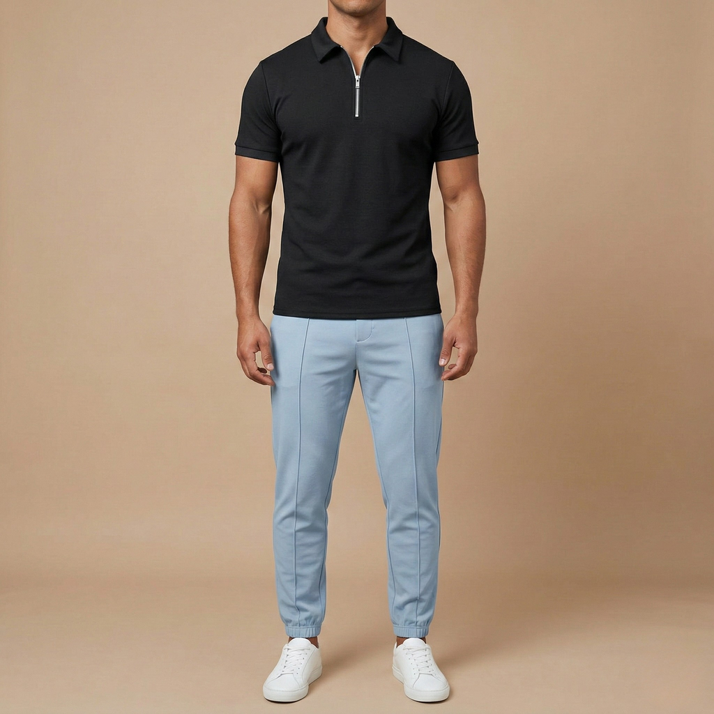 Men's Short-Sleeve Slim Fit Polo with Zip Collar