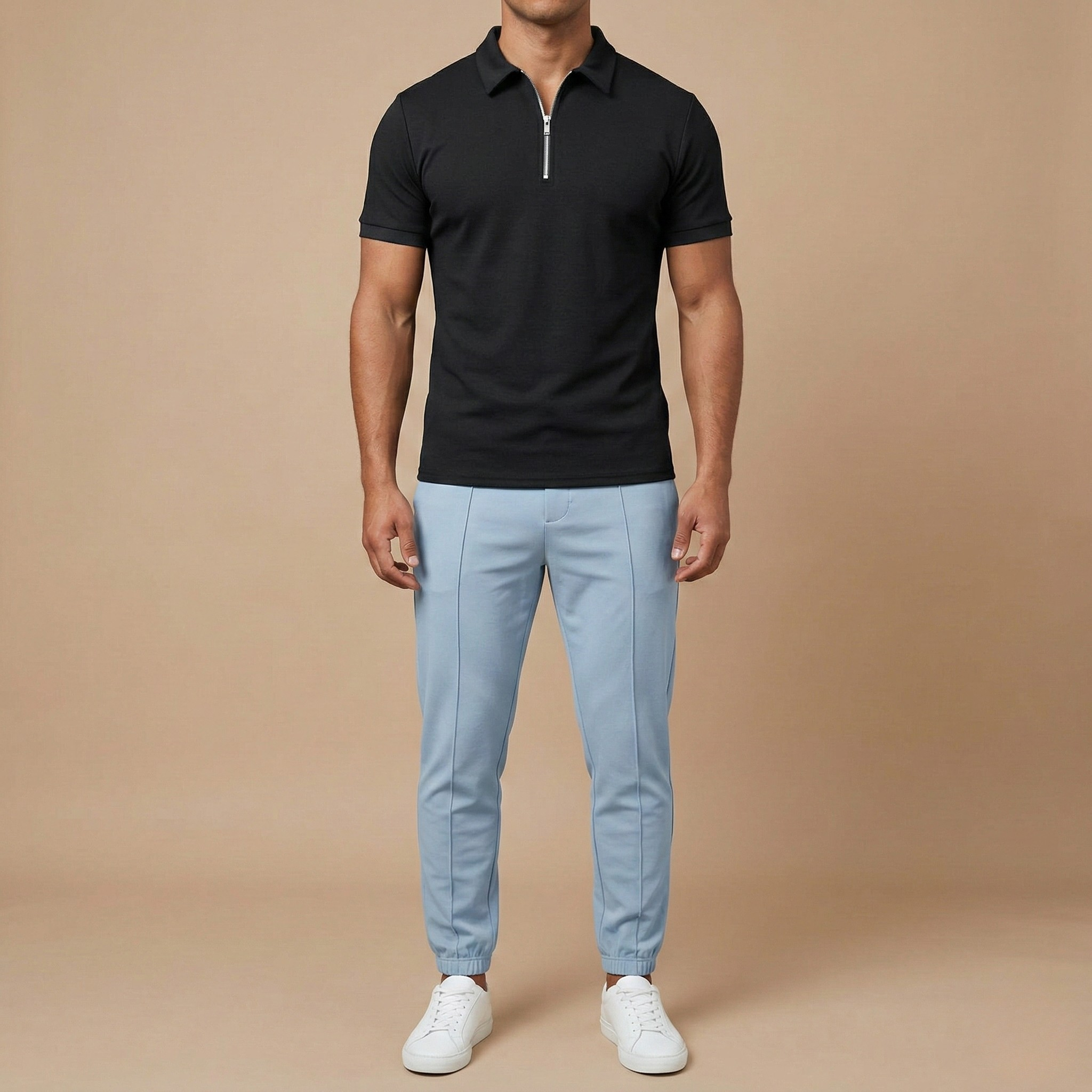 Men's Short-Sleeve Slim Fit Polo with Zip Collar
