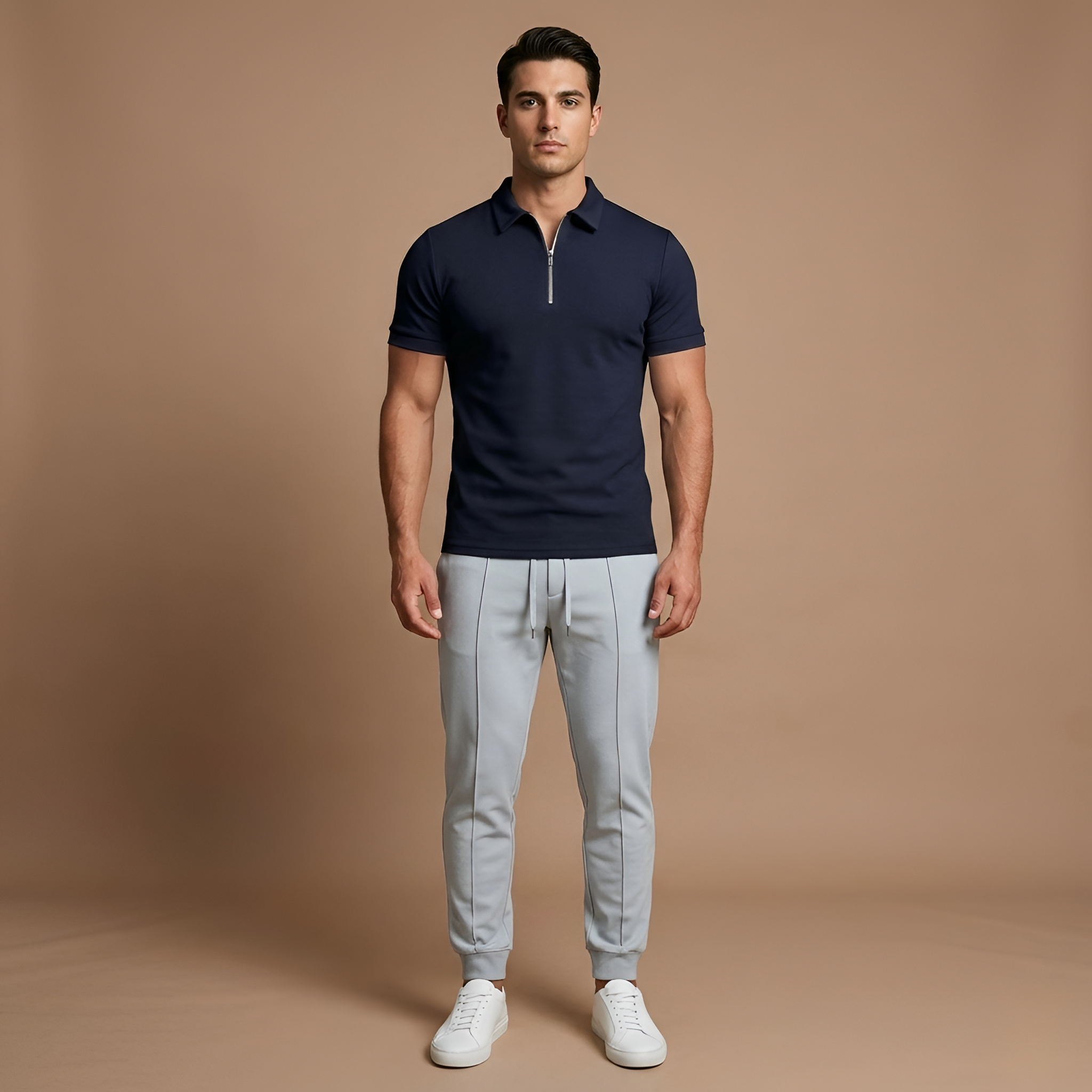 Men's Short-Sleeve Slim Fit Polo with Zip Collar