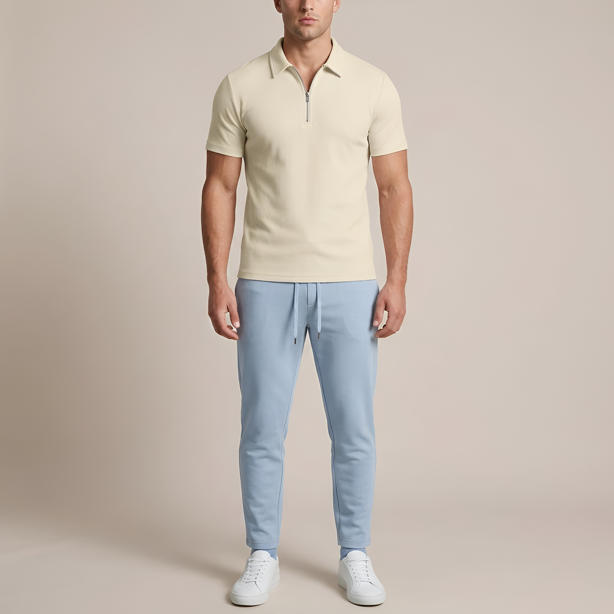 Men's Short-Sleeve Slim Fit Polo with Zip Collar