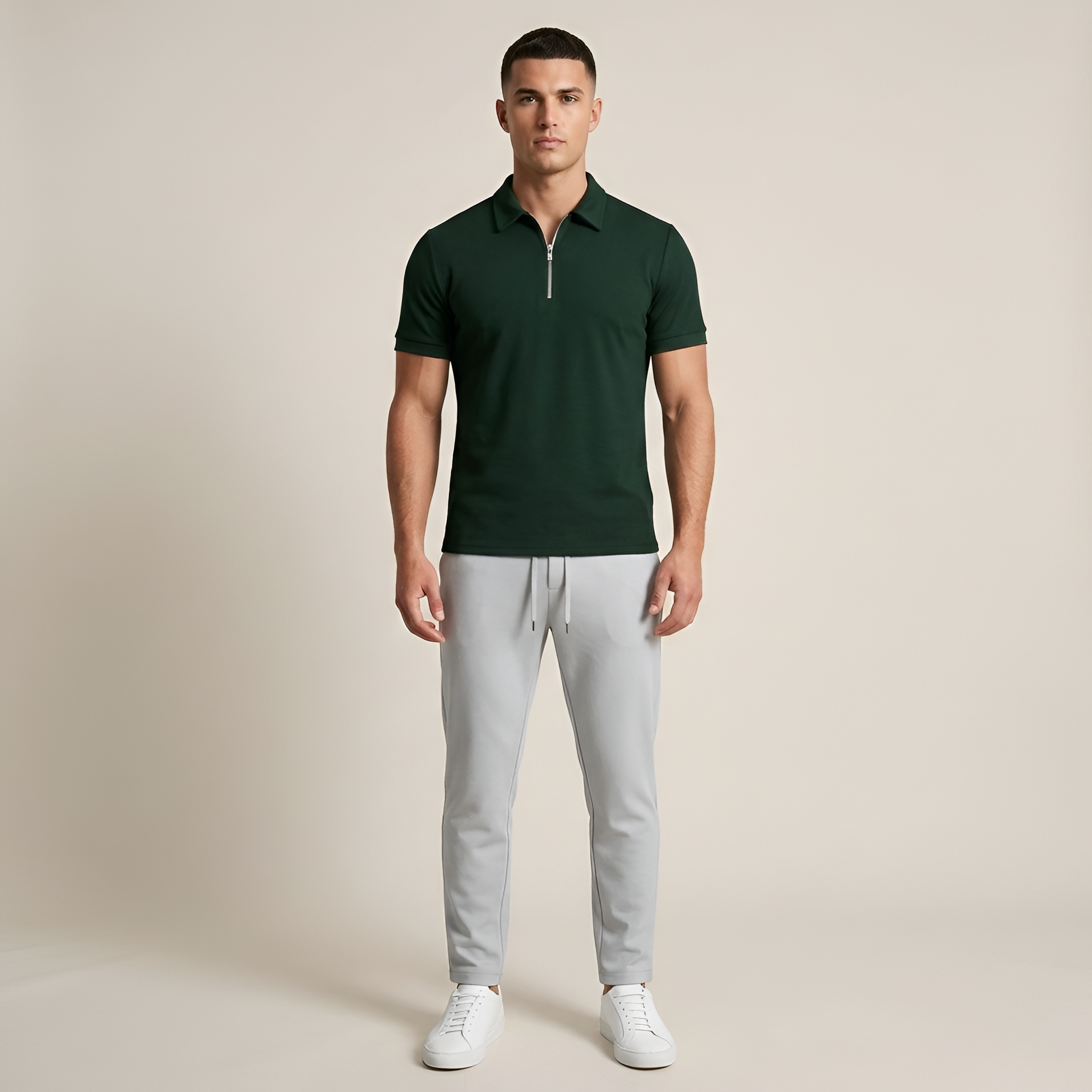 Men's Short-Sleeve Slim Fit Polo with Zip Collar