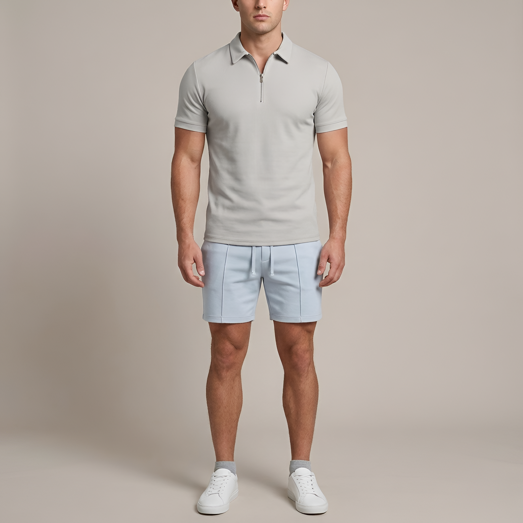 Men's Short-Sleeve Slim Fit Polo with Zip Collar