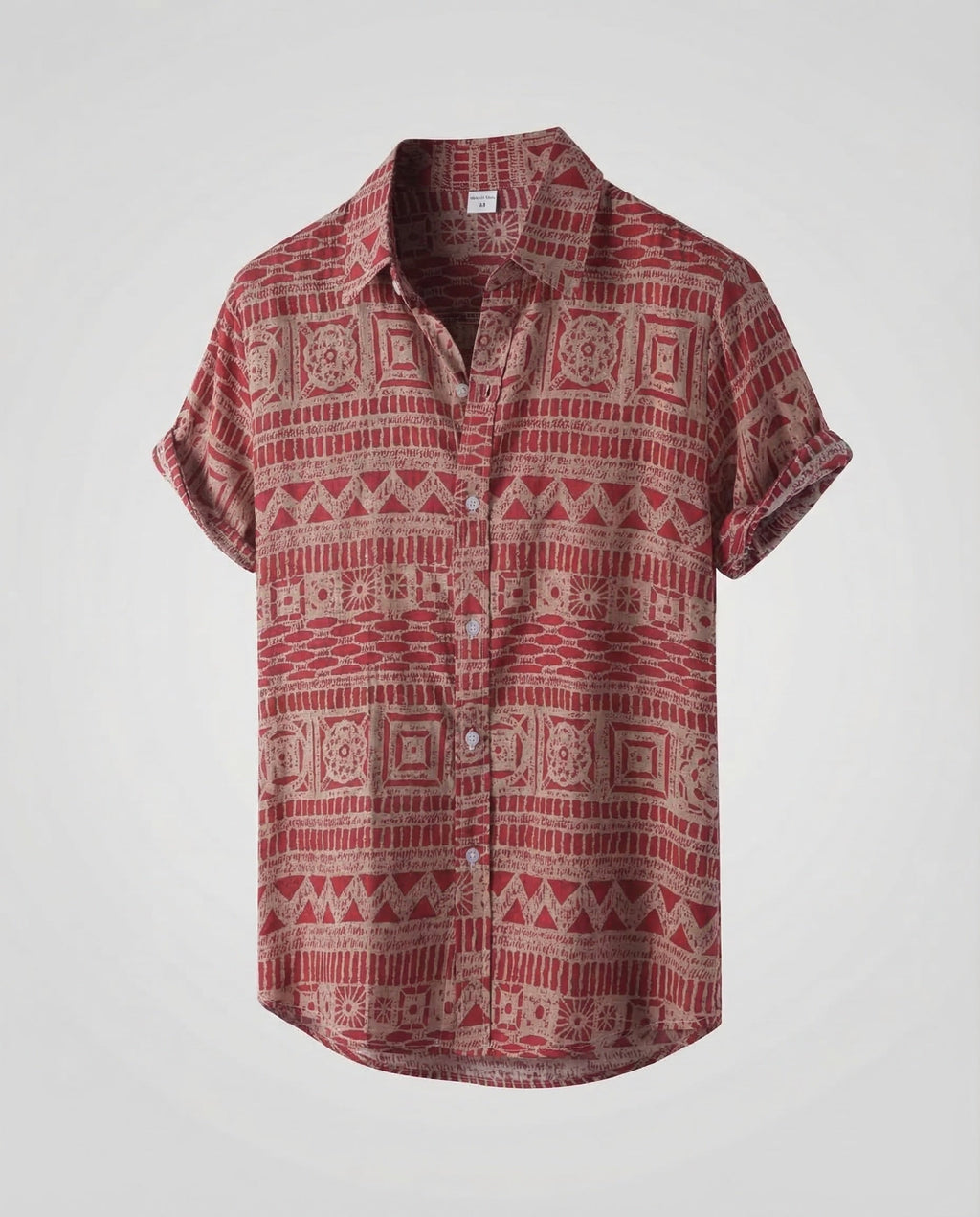 Men's Short-Sleeve Shirt with Ethnic Pattern and Classic Collar