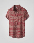 Men's Short-Sleeve Shirt with Ethnic Pattern and Classic Collar