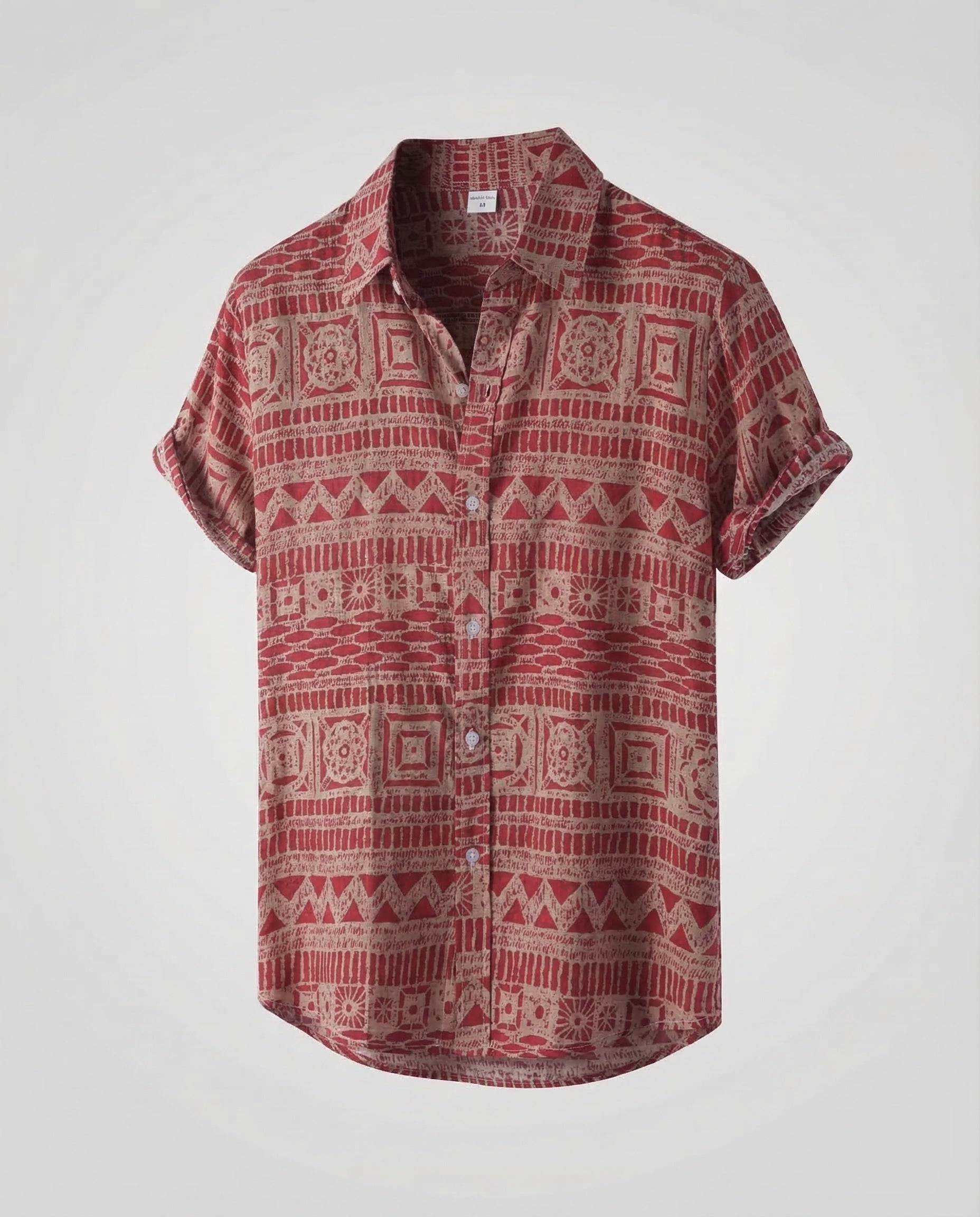 Men's Short-Sleeve Shirt with Ethnic Pattern and Classic Collar