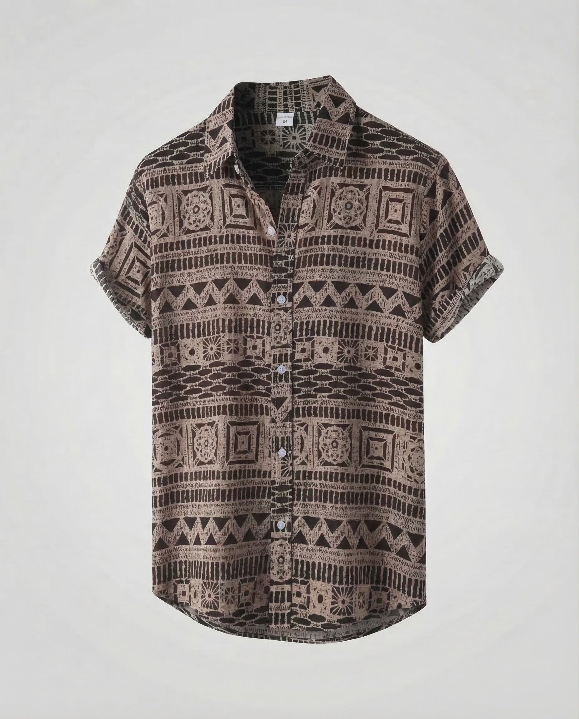Men's Short-Sleeve Shirt with Ethnic Pattern and Classic Collar