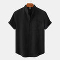Men's Short-Sleeve Shirt with Stand Collar and Chest Pocket