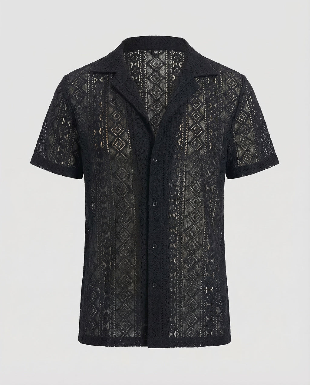 Men's Short-Sleeve Shirt with Camp Collar and Button Closure