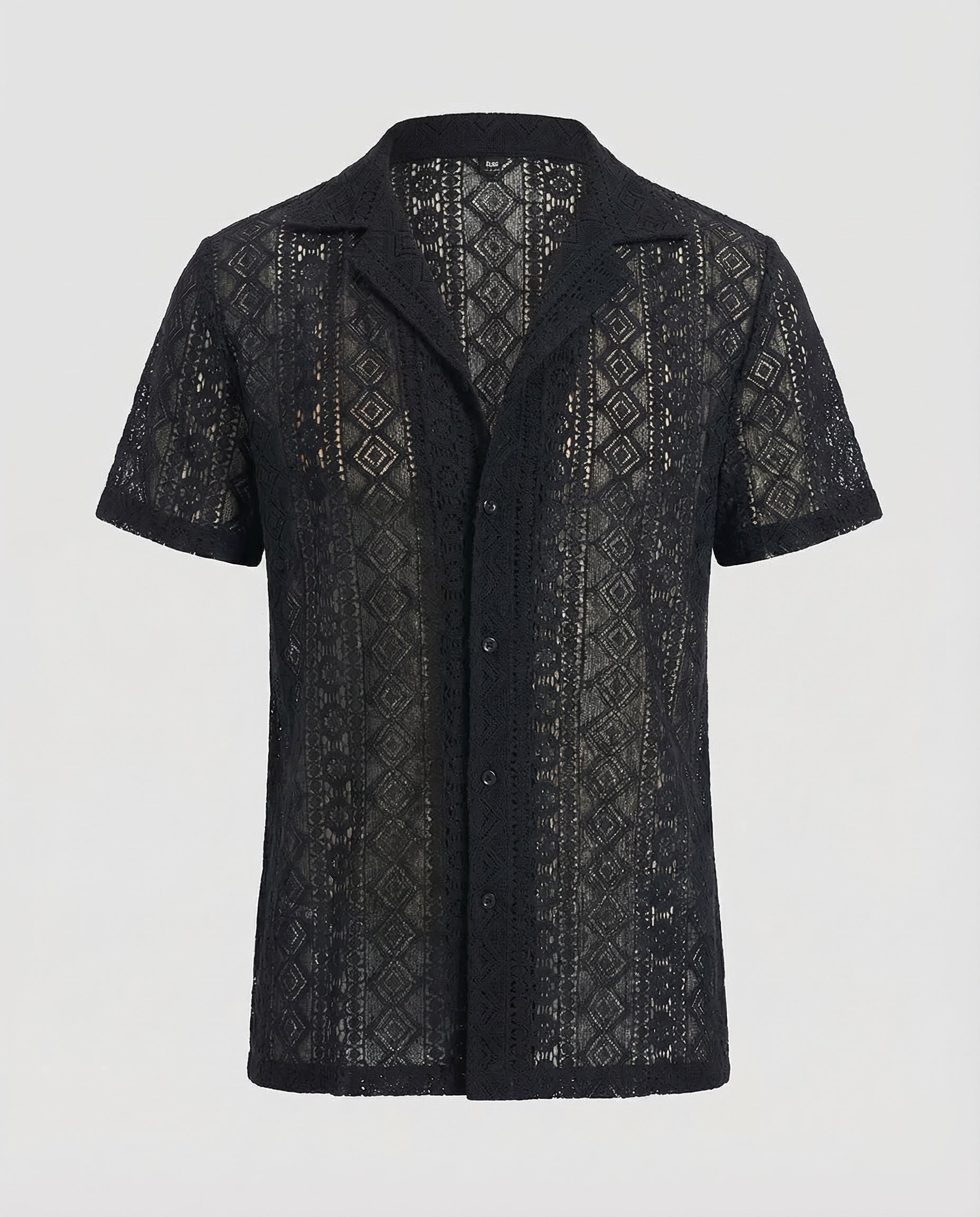 Men's Short-Sleeve Shirt with Camp Collar and Button Closure