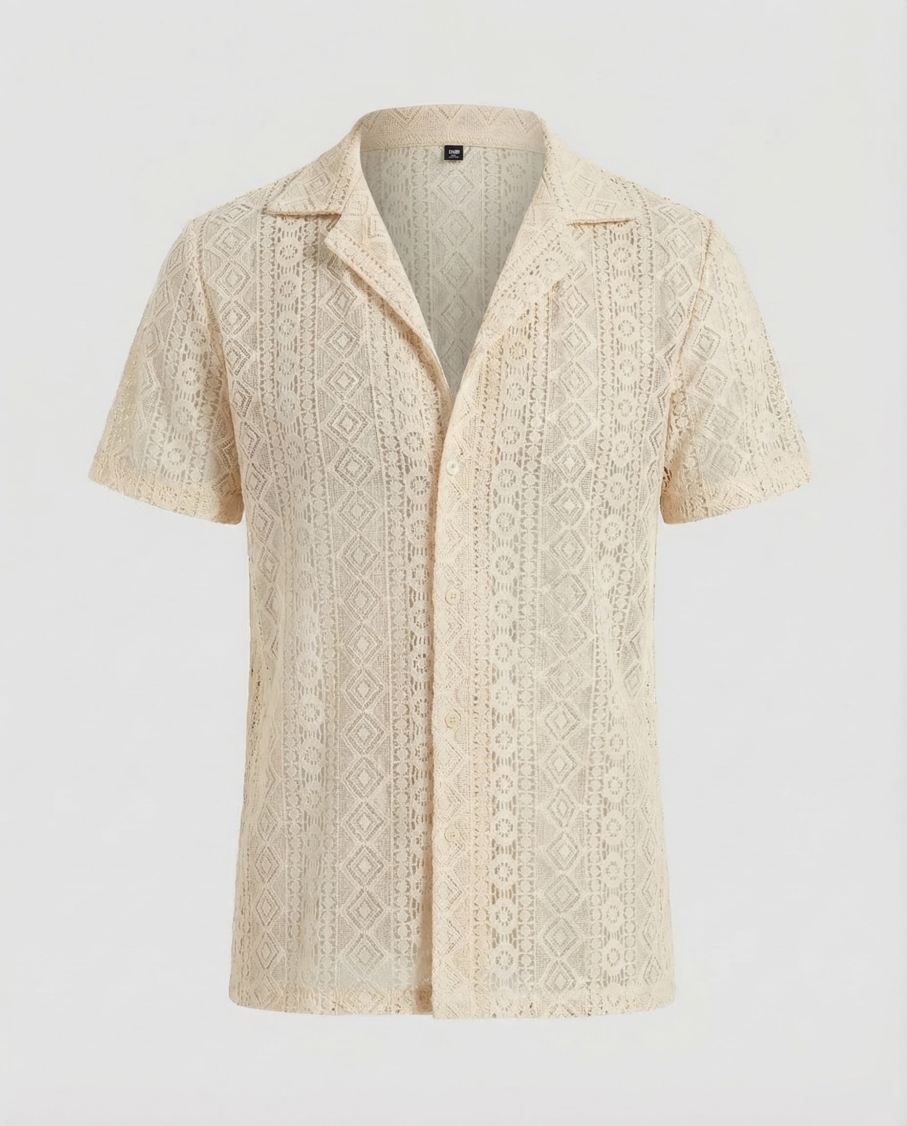 Men's Short-Sleeve Shirt with Camp Collar and Button Closure