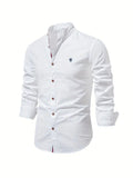 Men's Long-Sleeve Shirt with Stand Collar and Button Closure