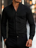 Men's Long-Sleeve Slim Fit Shirt with V-Neck and Button Closure