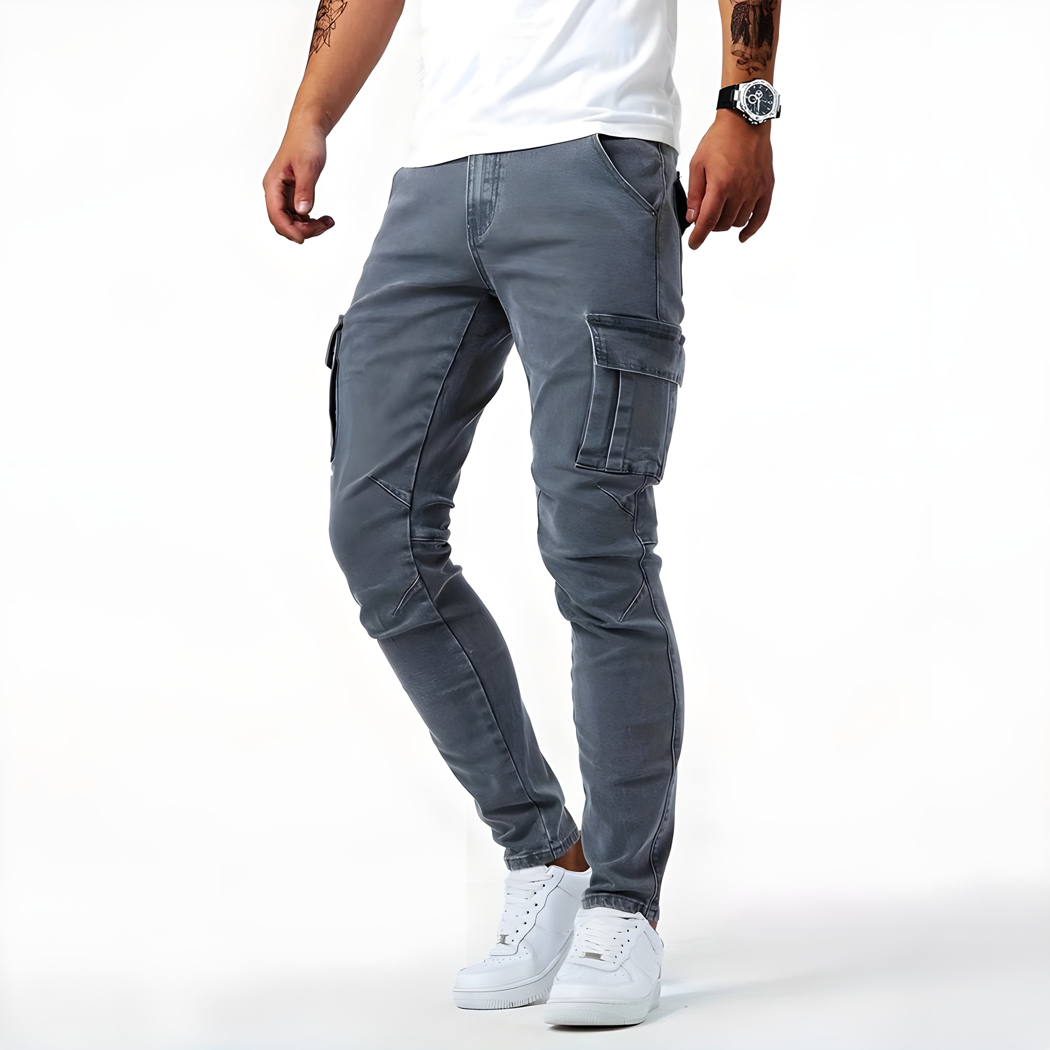 Men's Slim-Fit Cargo Jeans with Side Pockets