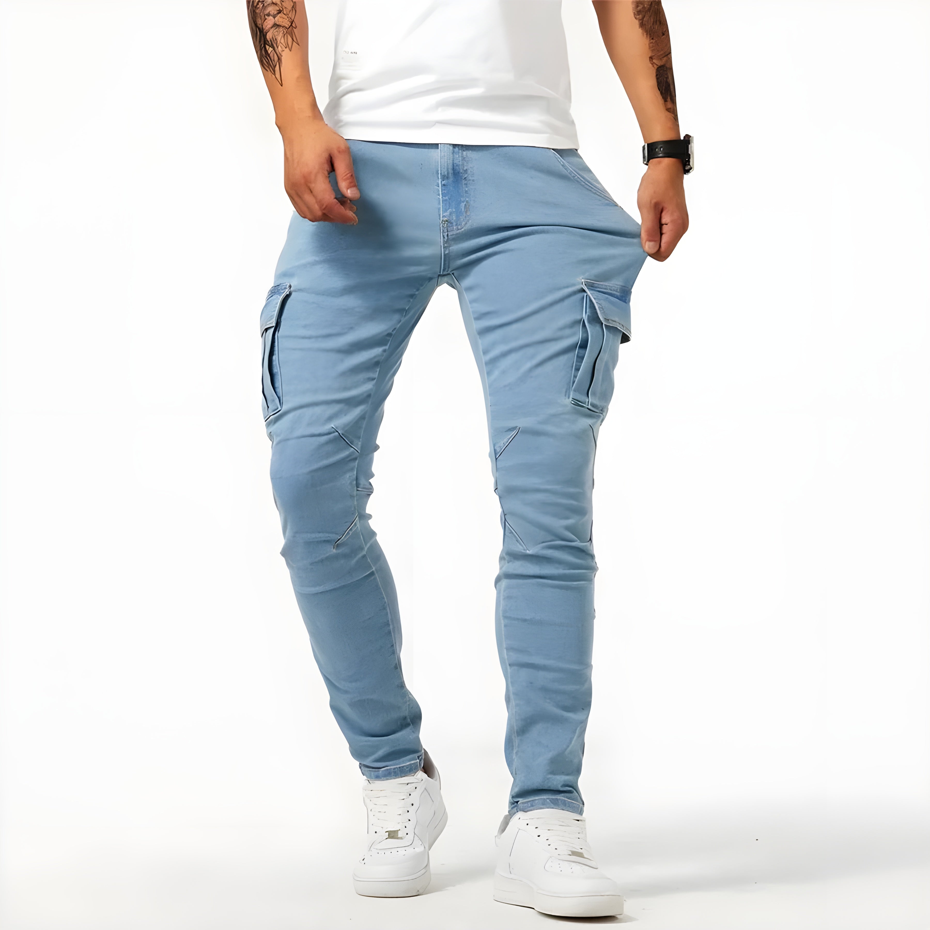 Men's Slim-Fit Cargo Jeans with Side Pockets