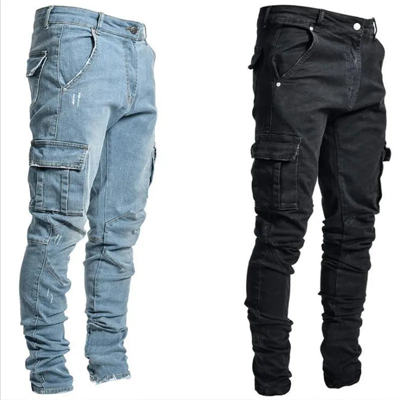 Men's Slim-Fit Cargo Jeans with Stacked Legs
