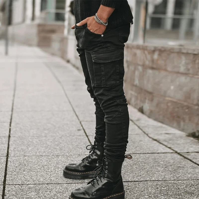 Men's Slim-Fit Cargo Jeans with Stacked Legs