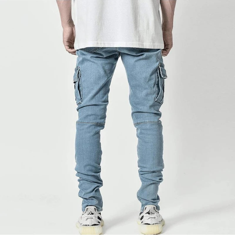 Men's Slim-Fit Cargo Jeans with Stacked Legs