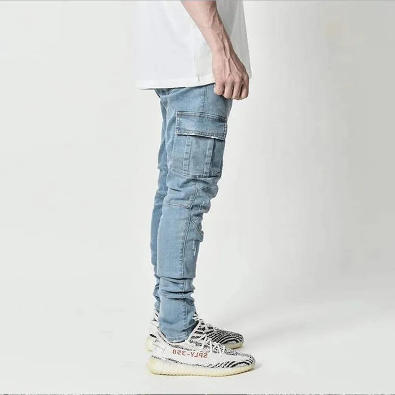 Men's Slim-Fit Cargo Jeans with Stacked Legs