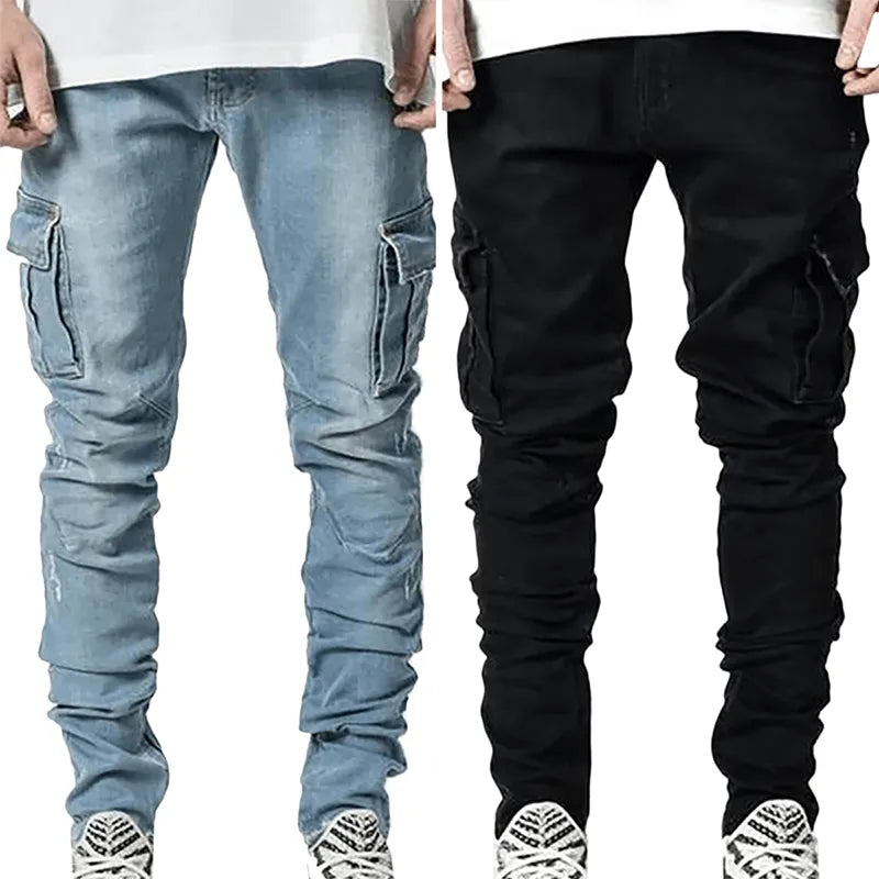 Men's Slim-Fit Cargo Jeans with Stacked Legs
