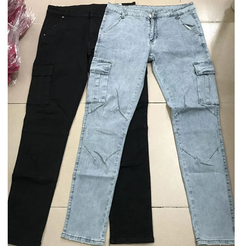 Men's Slim-Fit Cargo Jeans with Stacked Legs
