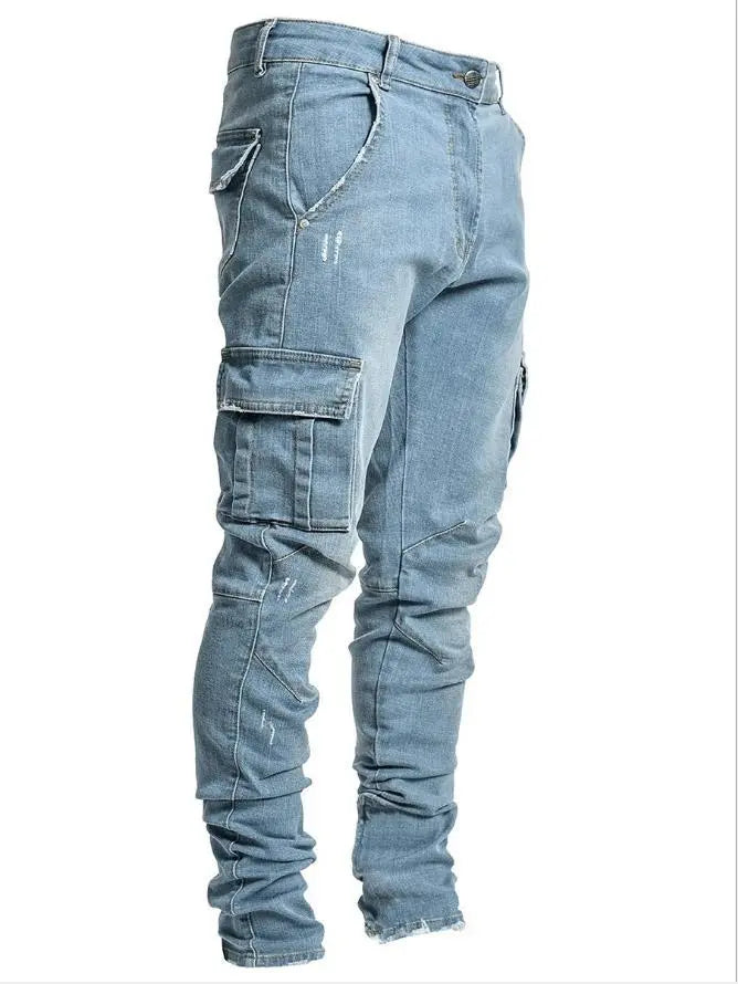 Men's Slim-Fit Cargo Jeans with Stacked Legs