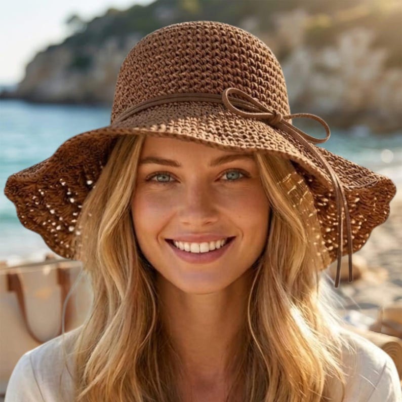 Women’s Boho Straw Sun Hat – Wide Brim Lightweight Beach & Vacation Style