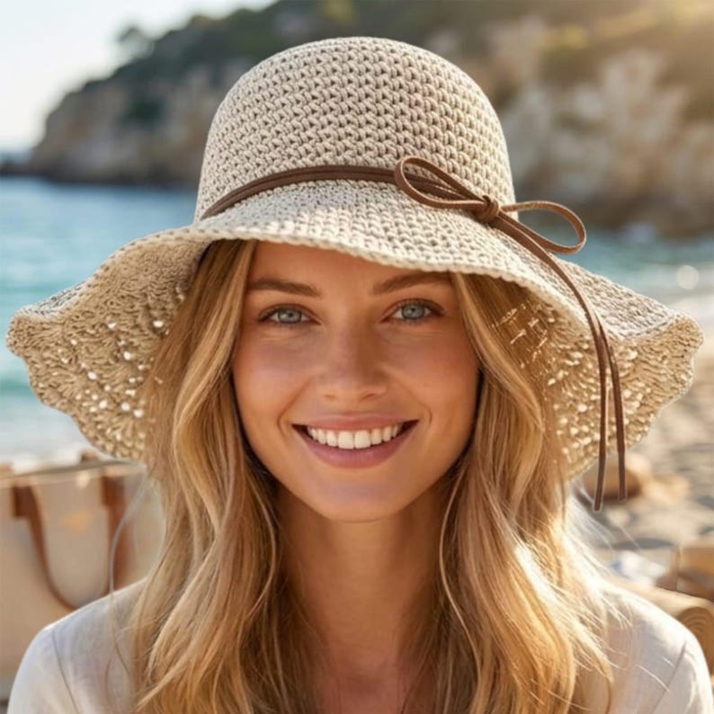 Women’s Boho Straw Sun Hat – Wide Brim Lightweight Beach & Vacation Style