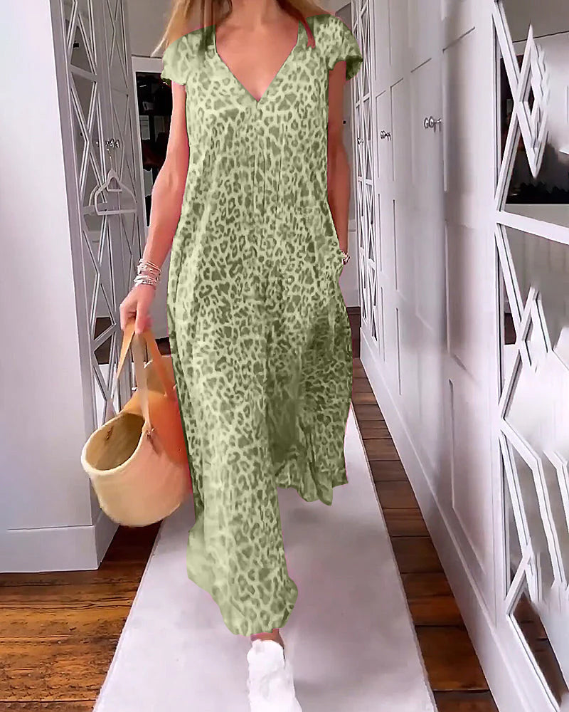 Lantern Sleeve Notch-Collar Print Dress