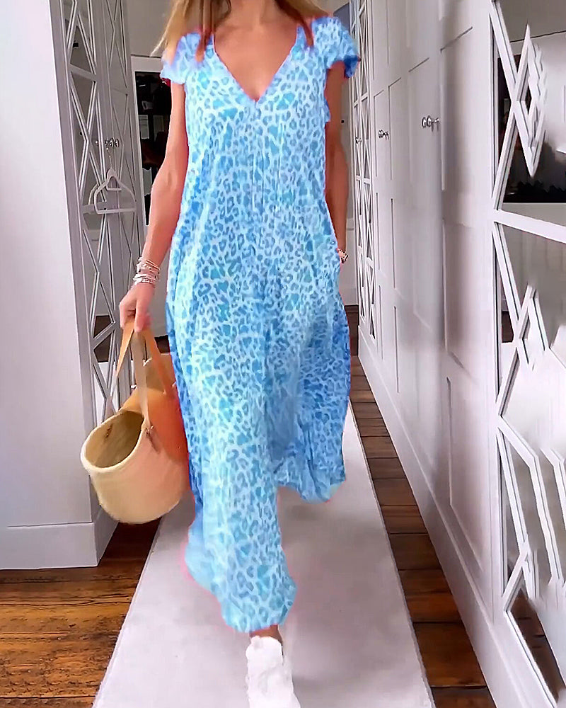 Lantern Sleeve Notch-Collar Print Dress