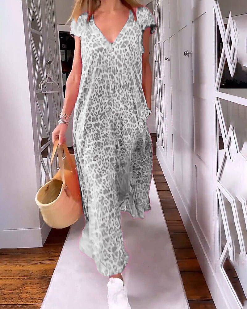 Lantern Sleeve Notch-Collar Print Dress