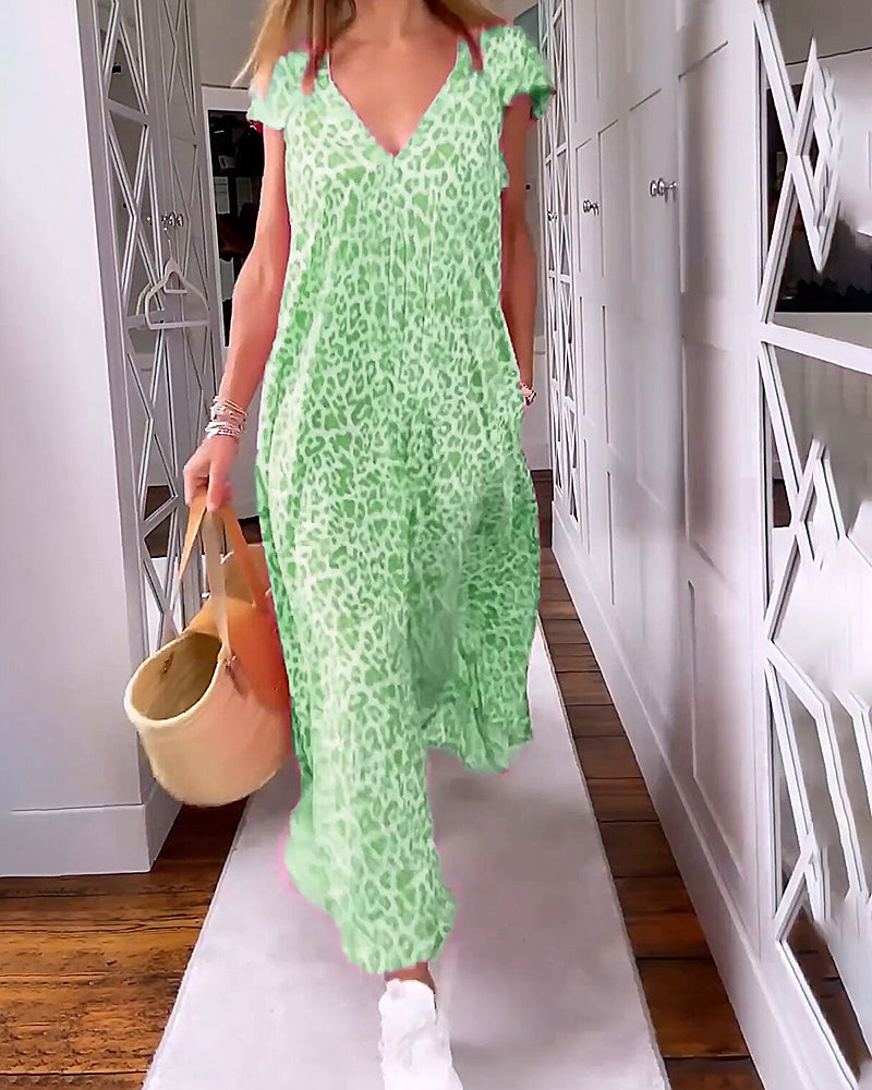 Lantern Sleeve Notch-Collar Print Dress