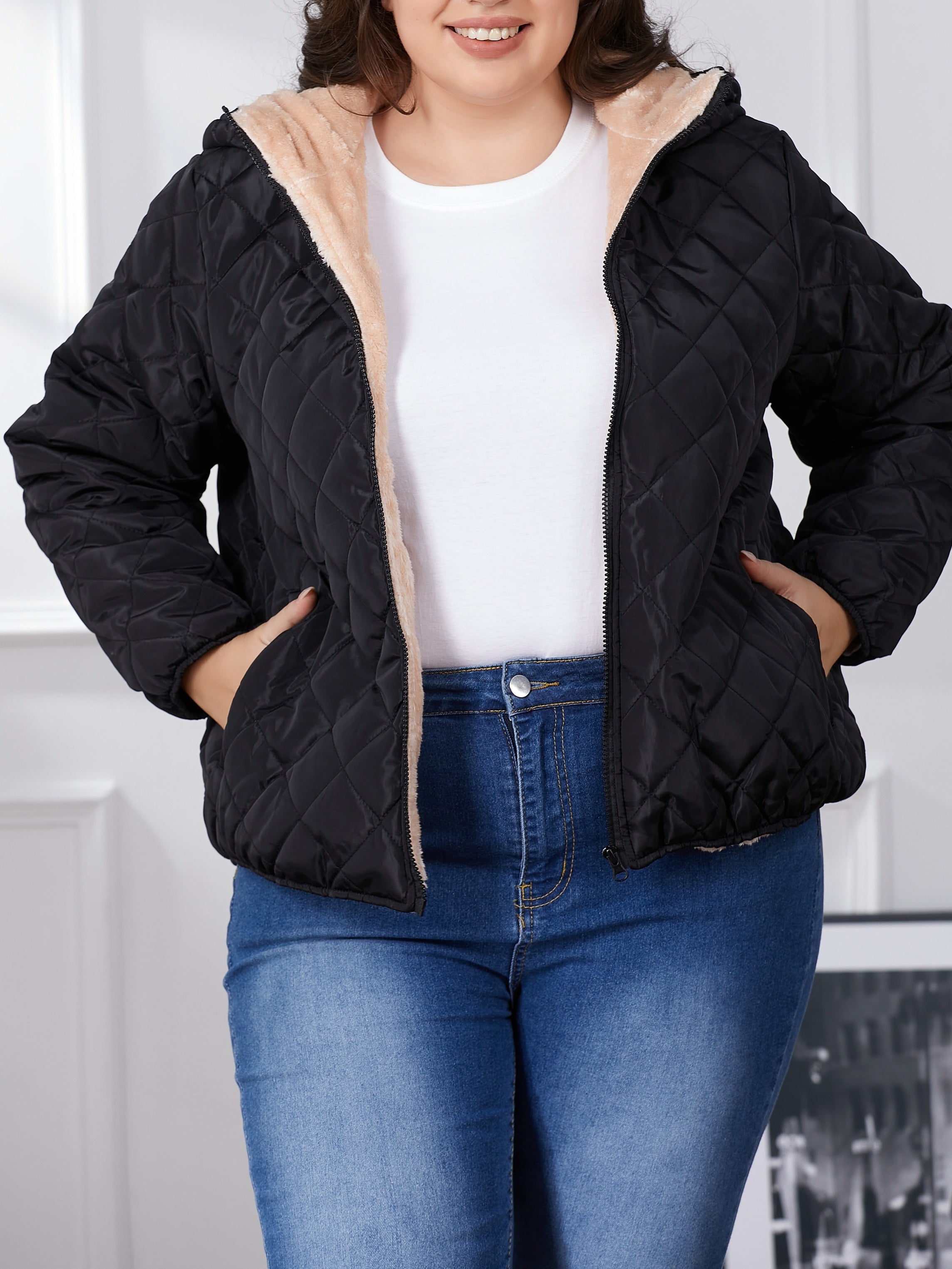 Lara | Women's Plus Size Colourblock Hooded Quilted Jacket