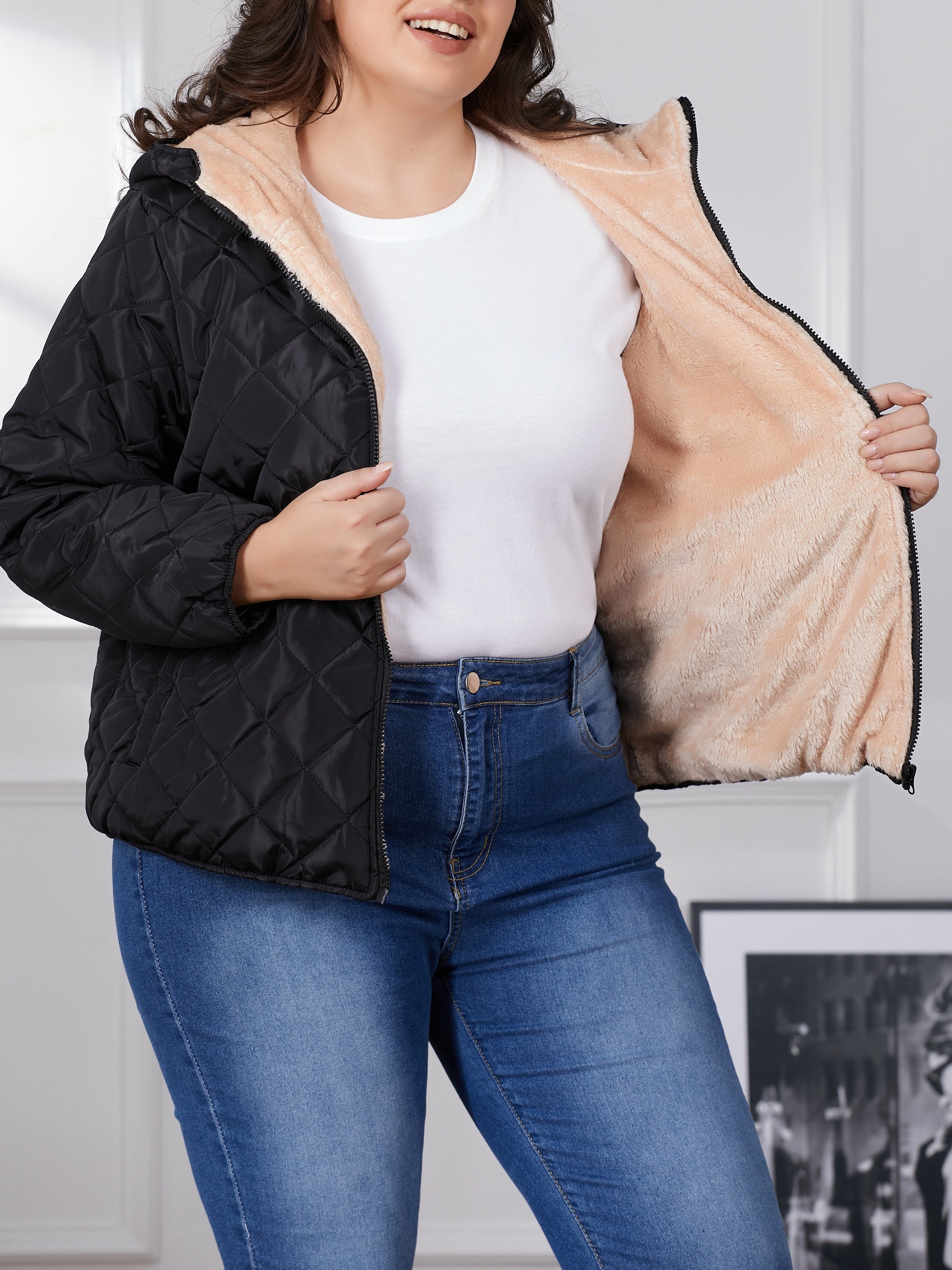 Lara | Women's Plus Size Colourblock Hooded Quilted Jacket
