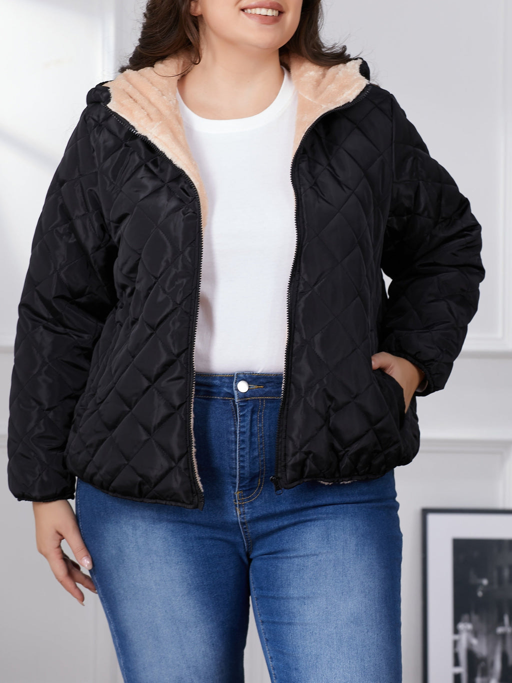 Lara | Women's Plus Size Colourblock Hooded Quilted Jacket