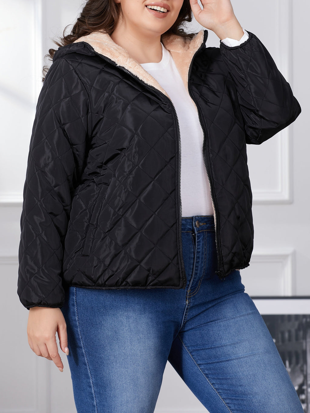 Lara | Women's Plus Size Colourblock Hooded Quilted Jacket