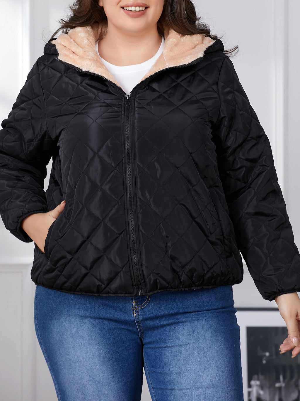 Lara | Women's Plus Size Colourblock Hooded Quilted Jacket