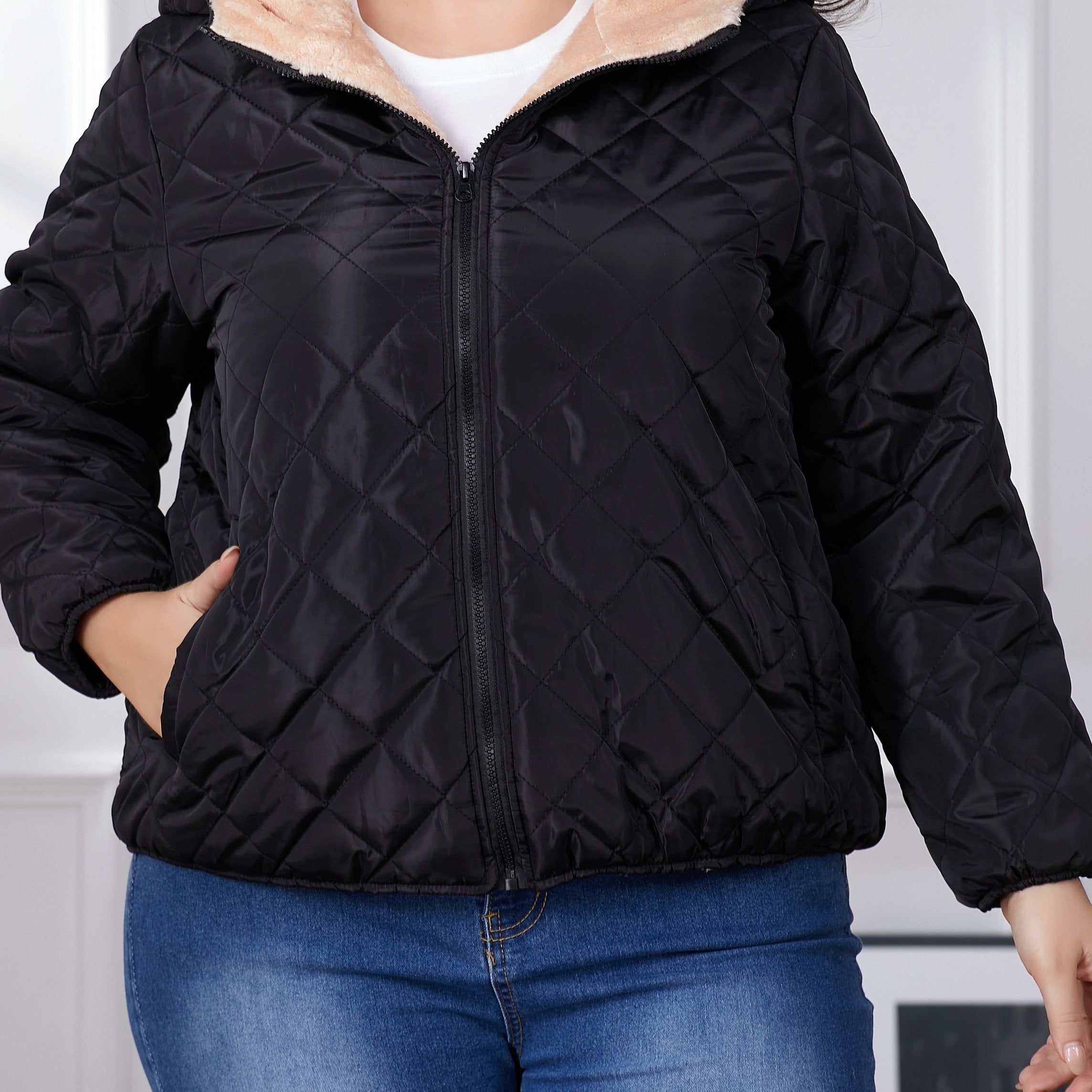 Lara | Women's Plus Size Colourblock Hooded Quilted Jacket