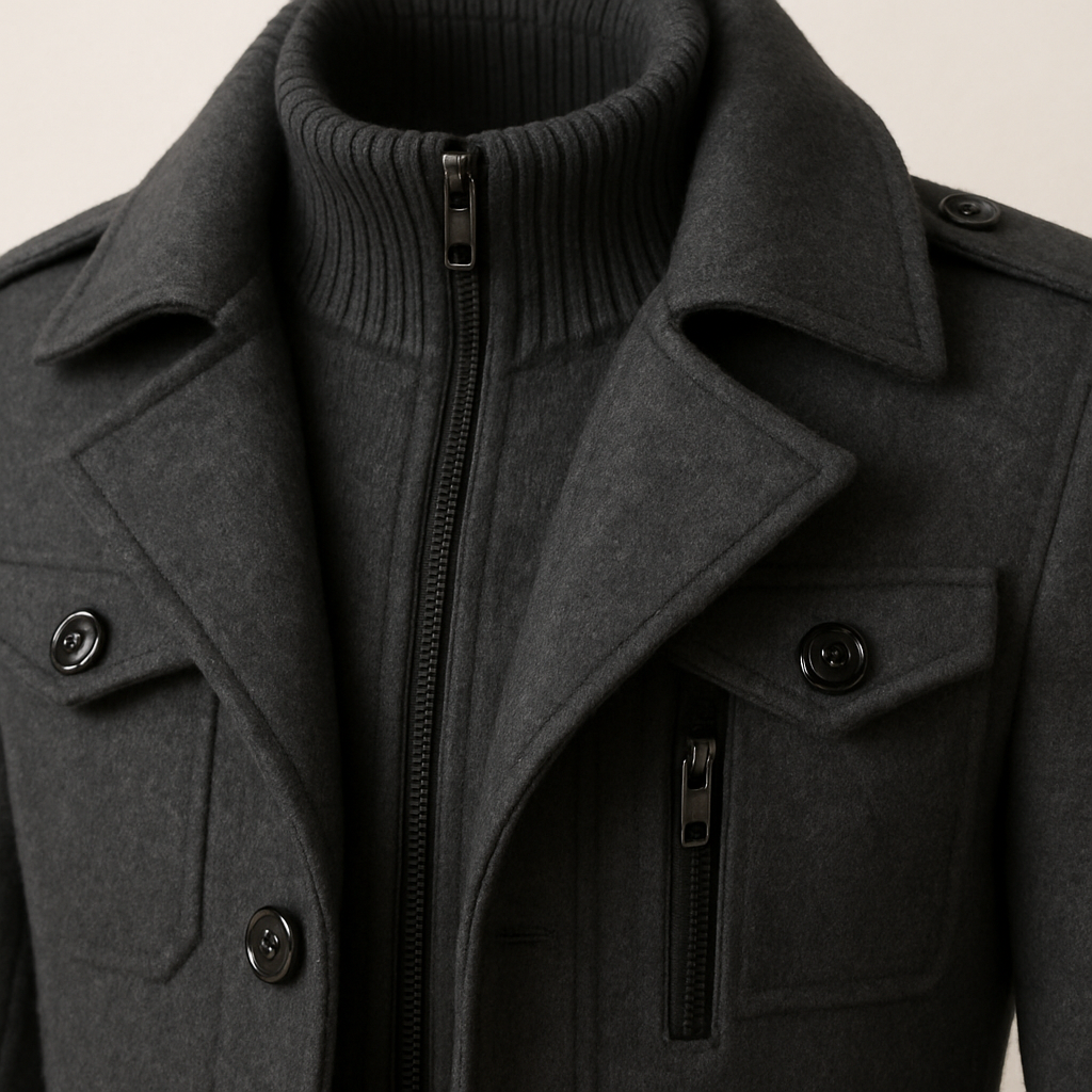Alex | Men's Padded Collar Zip Wool Winter Jacket