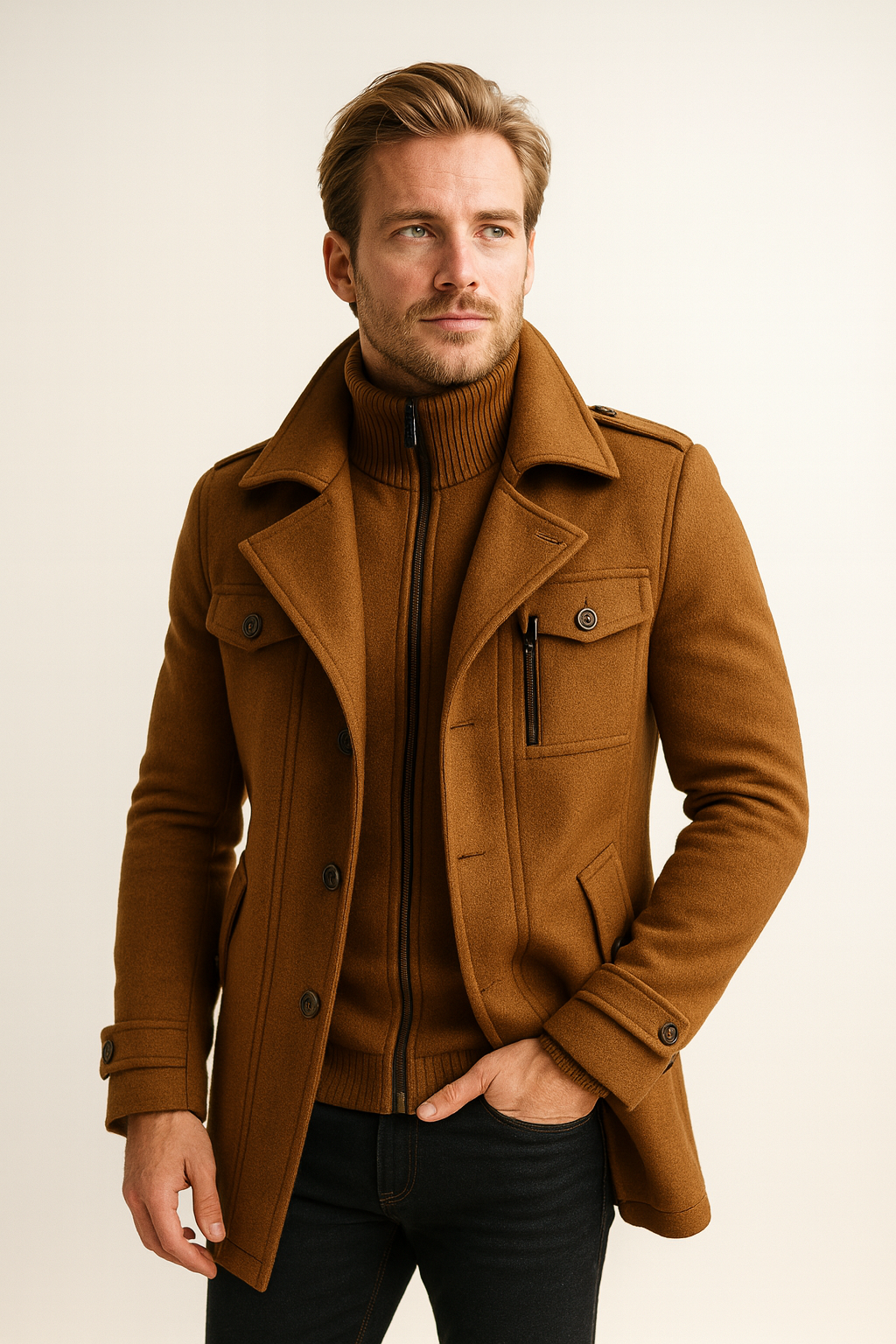 Alex | Men's Padded Collar Zip Wool Winter Jacket