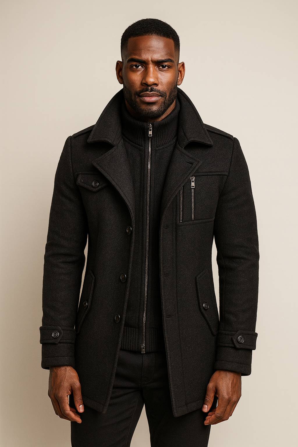 Alex | Men's Padded Collar Zip Wool Winter Jacket