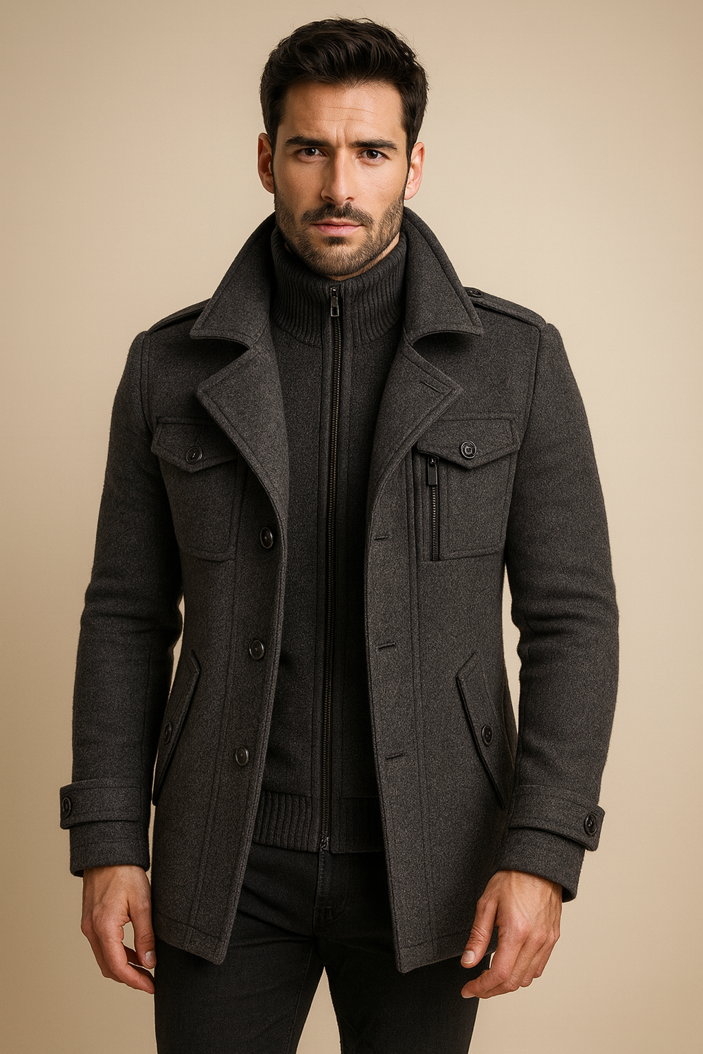 Alex | Men's Padded Collar Zip Wool Winter Jacket