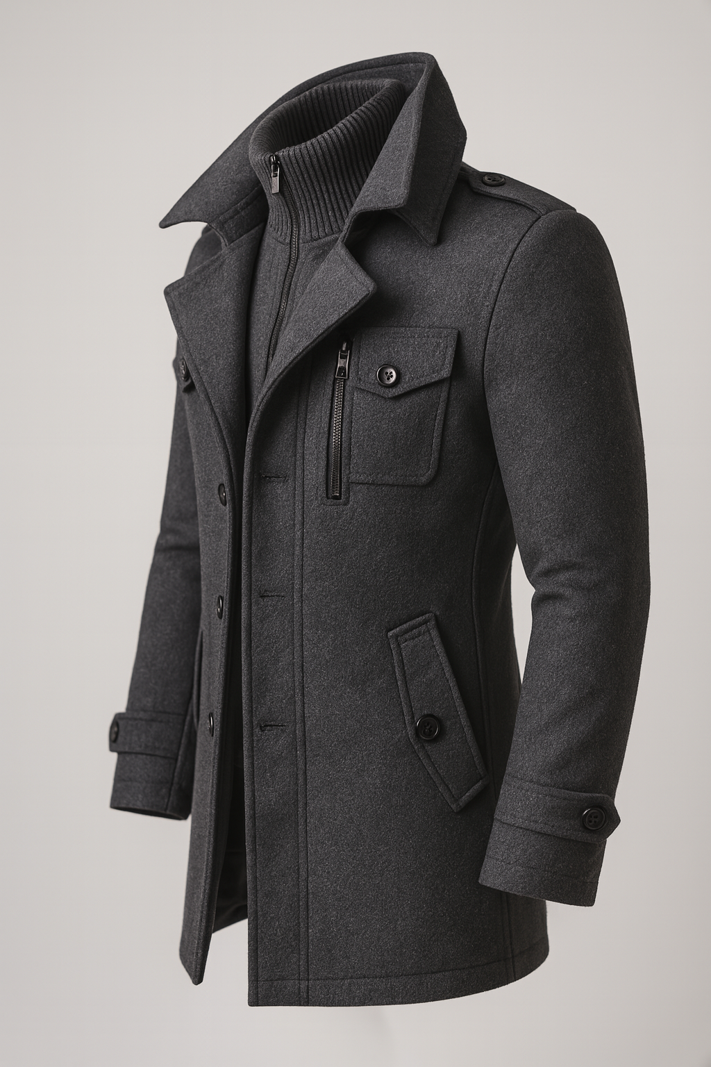 Alex | Men's Padded Collar Zip Wool Winter Jacket