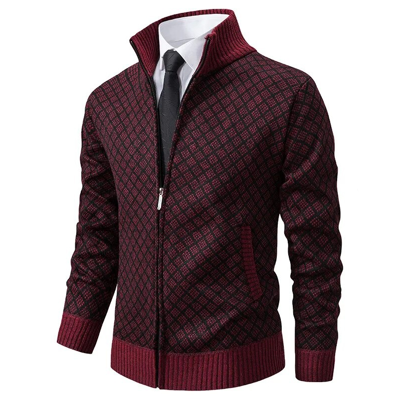 Milan | Men's Jacquard Stand Collar Zip-Up Cardigan