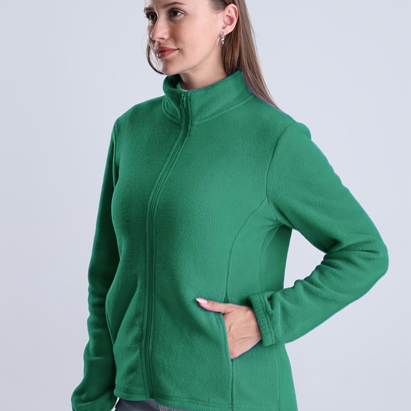 Esmee | Women's Solid Colour Plush-Lined Zip-Up Jacket with Pockets