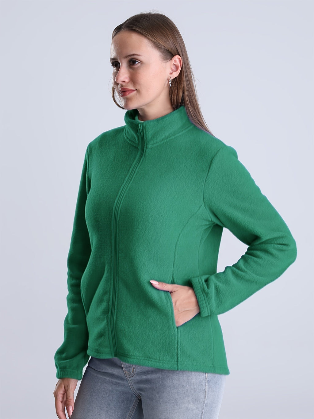 Esmee | Women's Solid Colour Plush-Lined Zip-Up Jacket with Pockets
