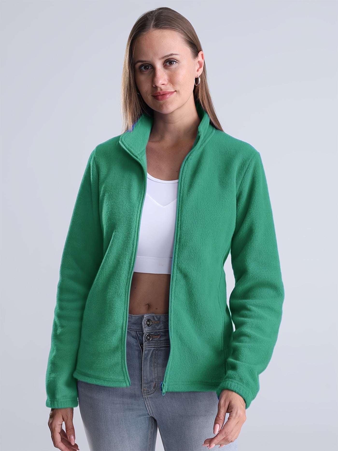 Esmee | Women's Solid Colour Plush-Lined Zip-Up Jacket with Pockets